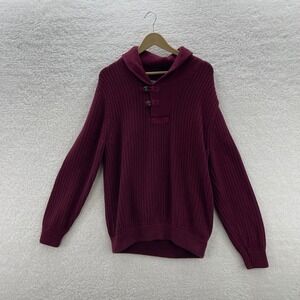 Duluth Trading Co Sweater Mens Large Red Wool Blend Shawl Collar Ribbed Chunky